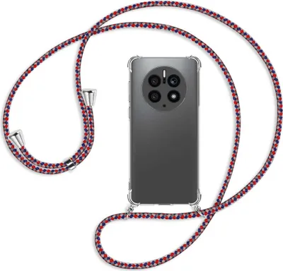 Produktbild von Handykette Backcover-Schutzhülle mit Band (Metall silberfarben) für Huawei Mate 50 Pro (DCO-AL00,LX9) - silber/blau/rot