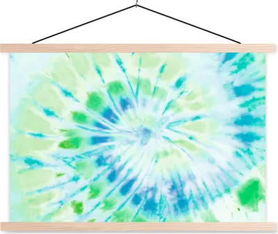 Produktbild von MuchoWow® Textilposter Krawattenfärbung - Grün - Blau 120x80 cm mit holzfarbenen Rahmen - Aufhängeset