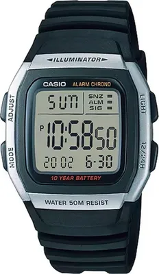 A digital Casio watch is shown against a white background.