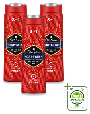 Produktbild von 3 x Old Spice Captain 3-in-1 Duschgel für Körper, Gesicht und Haar - 400 ml - Großpackung - 3 Stücke