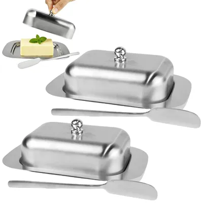 Butterdose aus Edelstahl mit Deckel, matt, 4 Stück