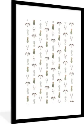 Produktbild von MuchoWow® MuchoWow® Gerahmtes Poster Illustrationen - Muster - Grau 60x90 cm - Poster mit zchwarzem Bilderrahmen - Dekoration - Wandposter Wohnzimmer - Hochwertig