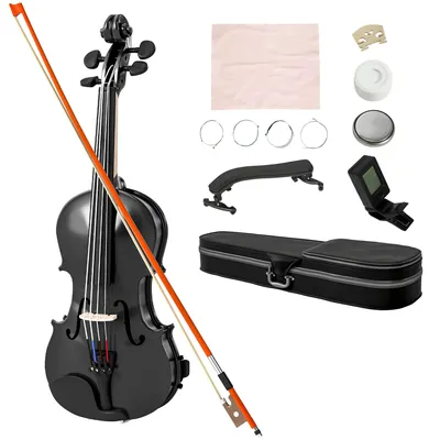 Produktbild von Violinsatz - Akustische Geige 4/4 - Fichtendecke Lindenkorpus - Komplettset mit Koffer Bogen Kolophonium Schulterstütze Saiten - Schwarz