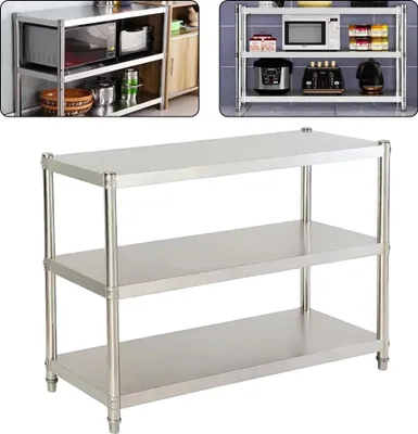 Obrázek produktu pro Kuchyňský regál, nerezová ocel, 3 police, rozměry 80X40X80 cm, maximální zatížení 30 kg, snadná montáž
