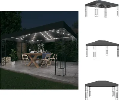 Immagine prodotto di Gazebo vidaXL con ghirlanda luminosa a LED, 3x4 m, tessuto antracite - Gazebo e tendoni per feste