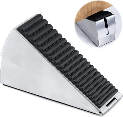 Productafbeelding van 2 stuks deurstopper voor op de vloer - 7,5 cm - roestvrij staal en rubber - stevige deurstopper - geschikt voor deuren met een afstand van 20-60 mm - voor binnen- en buitengebruik - zilver