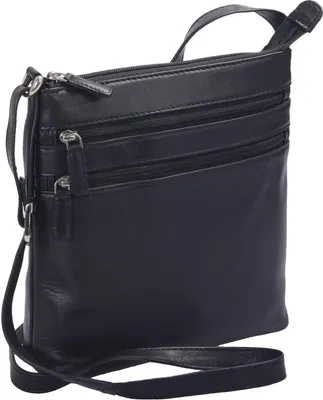 Produktbild von Louana Ledertasche schwarz – flache Damen Tasche mit Reißverschlussfächern