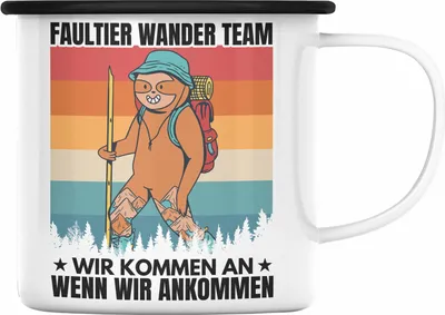 Produktbild von Trendation - Faultier Emaille Tasse Geschenk Faultier Wander Team Gessch Wander Geschenke (Schwarz)