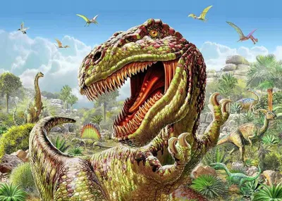 Produktbild von Kreatives Diamant-Mosaik: Tyrannosaurus Rex mit Artgenossen (30 x 40 cm)