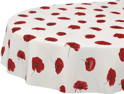 Produktbild von Tischdecke Wachstuch Blumen Weiß Robust Wasserabweisend Oval Breite 140 cm Länge 200 cm
