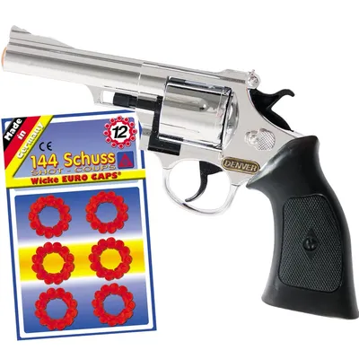 Pistole Denver Chrom 22 cm Western-Colt mit 144 Schuss Munition Spielzeug-Revolver Kostüm-Zubehör Kinder-Spielzeug Cowboy Wilder Westen Western Fasching Karneval Mottoparty Kinderfasching