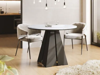 Produktbild von Runder Ausziehbarer Esstisch mit Schwarzem Metallgestell - Moderner Industrieller Tisch für Esszimmer oder Küche - 120 cm bis 200 cm - EU - Weiß