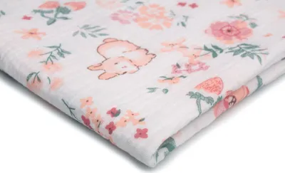 Produktbild von Baumwoll Musselin Stoff mit Aufdruck, Double Gauze, Hasen 50 x 130 cm