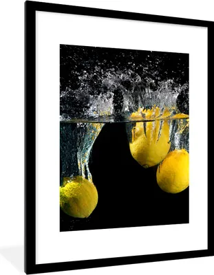 Produktbild von MuchoWow® Gerahmtes Poster Zitrone - Frucht - Stilleben - Wasser - Gelb 60x80 cm - Poster mit Schwarzem Bilderrahmen Wandposter Rahmen Foto Bilder - Wohnzimmer - Dekorationen - Prämie
