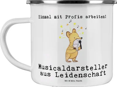 Produktbild von Mr. & Mrs. Panda Pott Musicaldarsteller Leidenschaft - Weiß - Geschenk, Teetasse, Motivtasse, Tasse Emaille, Kaffeepott, blechbecher