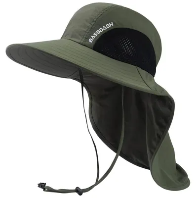 Produktbild von Sonnenhut UPF 50+ wasserabweisend mit Nackenschutz und Pferdeschwanz-Öffnung, Einheitsgröße, Armeegrün