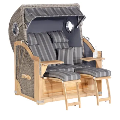 Produktbild von SunnySmart Garten-Strandkorb Rustikal 500 PLUS TEAK COMFORT 3/4-Liegemodell 2-Sitzer XL basalt-grau/
