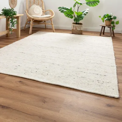 Produktbild von Steffensmeier Handweb Teppich Korinth | Gesunder Wollteppich | Beste Schurwolle | Natur, handgewebt, Größe: 80x150 cm