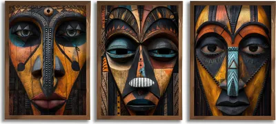 Image de Wallity, HUM115, tableau décoratif encadré en MDF (lot de 3), 100 % MDF, multicolore, 50 x 70 x 3,5 cm