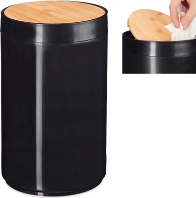 Produktbild von Relaxdays Kosmetikeimer, Bambus & PP, mit abnehmbarem Schwingdeckel, H 26,5 x Ø 18 cm, 5,5 L, 350g, schlicht modern skandinavisch, für Bad & Küche, leicht zu reinigen, platzsparend
