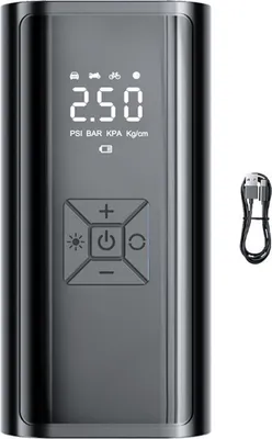 Obrázok produktu pre Akumulátorový vzduchový kompresor 150 PSI – prenosná pumpa na pneumatiky s LED displejom, manometrom a funkciou automatického vypnutia, pre autá, motocykle a lopty