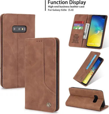 Image de Étui rétro en cuirPolyuréthanepour Samsung Galaxy S10e étui design avec porte-cartes et support Marron