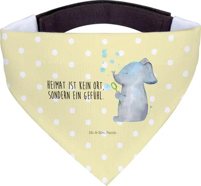 Produktbild von Mr. & Mrs. Panda Bandana Elefant Seifenblasen - Gelb Pastell - Geschenk, Halstuch Für Hunde, Hals Tuch, Heimat, Liebe, Hund, Dreieckstuch, Lustige Sprüche, Liebesspruch