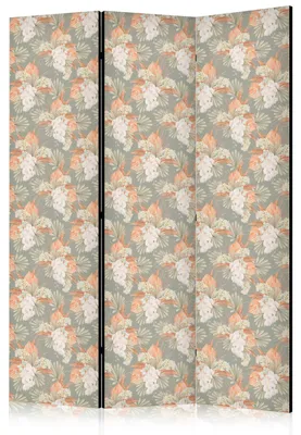 Immagine prodotto di Pannello divisorio pieghevole a 3 ante, stampato su entrambi i lati, con motivo di foglie tropicali e orchidee, dimensioni 135 cm x 172 cm