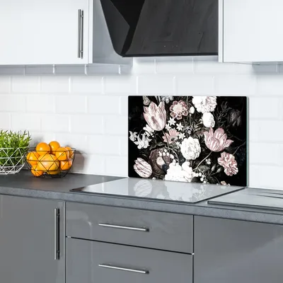 Produktbild von Glas Schneidebrett Herdabdeckplatten Schneideplatten - 80x52 cm - Vintage Blumen