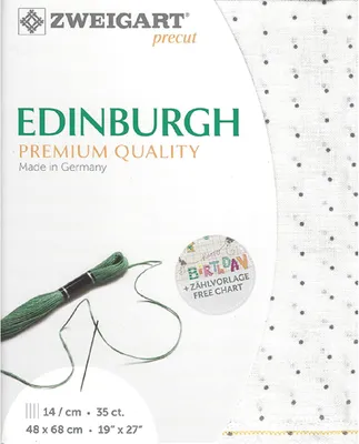 Productafbeelding van Evenweave stof EDINBURGH, merk Zweigart, voorgesneden, 35 ct., kleur 1409, mini stipjes, wit-grijs. Borduurstof, 100% linnen, 48x68 cm