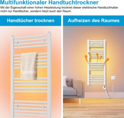 Obrázek produktu pro Heilmetz Radiátor Elektrický koupelnový radiátor Sušák na ručníky 140 x 40 cm Bílý Ohřívač ručníků Nástěnná montáž Nerezová ocel