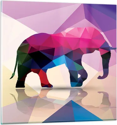 Produktbild von Bilder auf glas - Elefanten Illustration Bunt - 60x60cm - Glasbilder - Wandbilder - Kunstdruck - zum Aufhängen bereit - Wanddekoration aus Glas - Glas Bilder - Wandbild auf Glas - GAC60x60-2807