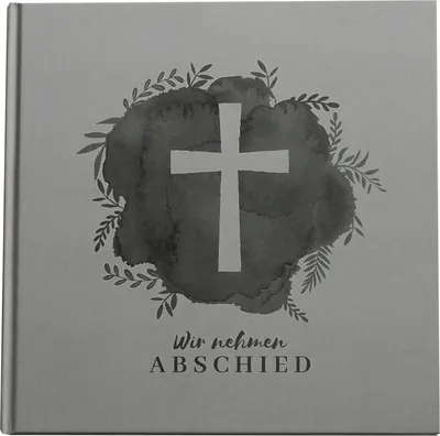 Produktbild von Kondolenzbuch ‚Aquarell Kreuz - Wir nehmen Abschied‘ Grau 21 x 21 cm, 144 Seiten weißes Papier blanko Trost Trauer Beerdigung