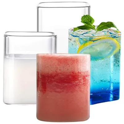 Immagine prodotto di Set di 4 bicchieri per Latte Macchiato, capacità 250 ml, in vetro borosilicato, forma quadrata