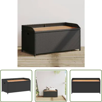 Obrázok produktu pre The Living Store Lavica s úložným priestorom čierna 100x50x52 cm polyratan akáciové drevo