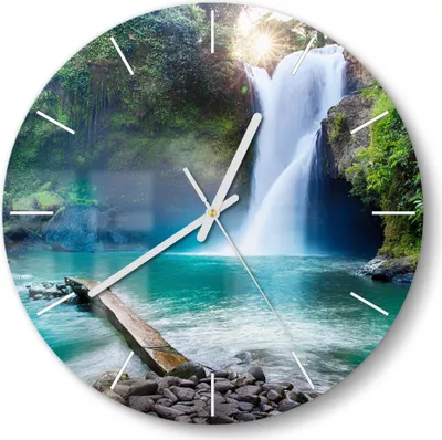 Produktbild von DEQORI Glasuhr Ø30 cm Modern 'Tegenungan Wasserfall' Wanduhr Glas Uhr Design leise