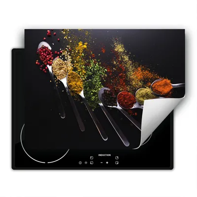Produktbild von DarHaus Herdabdeckplatte 80x52 cm Anti Rutsch Matte Aufrollbar, Gewürze - Löffel