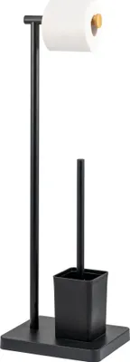 Image de bremermann Garniture de WC sur pied 2en1, brosse de WC, porte-rouleau de WC, noir/bambou