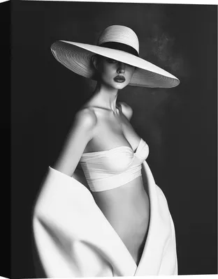 Obrázek produktu pro Umělecký tisk na plátně, Módní fotografie - Elegantní žena v bílém - 100x70 cm