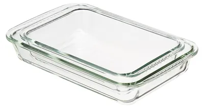 Productafbeelding van Vierkante glazen ovenbestendige ovenschalen - Set van 2 - Rechthoek (3L en 1,5L) - Transparant