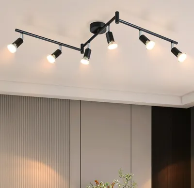 Zdjęcie produktu dla ZMH LED reflektor sufitowy sypialnia 6 płomieni salon czarny nowoczesna lampa sufitowa GU10 spot sufitowy obrotowy 330° obrotowy bez żarówek