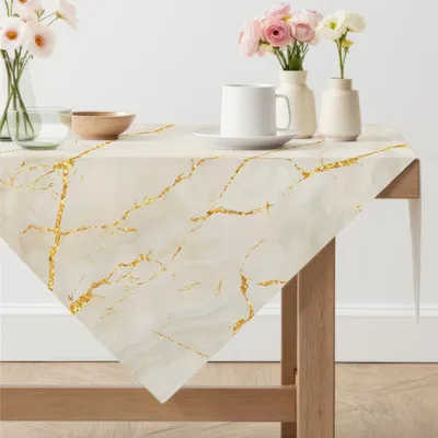 Produktbild von Abwaschbare Tischdecke Gelb Marmoroptik Leinenoptik 100 x 100 cm