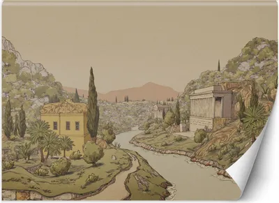 Produktbild von Vlies fototapete Griechische Landschaft 350x245 cm Feeby Grün inkl. Kleber einfache Montage