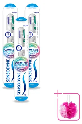 Imagen del producto de 3 cepillos de dientes Sensodyne Complete Protection Soft, paquete económico - 3 unidades