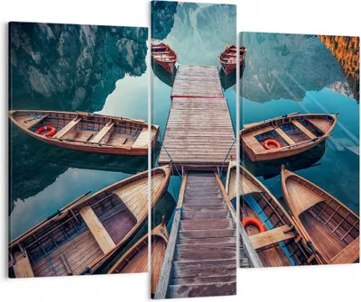 Produktbild von Bild auf Leinwand - Leinwandbild - Berge Boot Wasser - 95x80cm - Wand Bild - Wanddeko - Wandbilder - Leinwanddruck - Bilder - Kunstdruck - Wanddekoration - Leinwand bilder - Wandkunst - CB95x80-3971