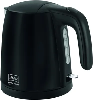 A black electric kettle is shown against a white background.