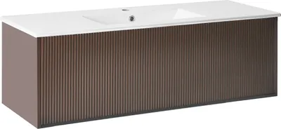 Zdjęcie produktu dla BELIANI Szafka łazienkowa z umywalką brązowa MDF wisząca pod umywalkę ceramiczny zlew 120 cm styl nowoczesny