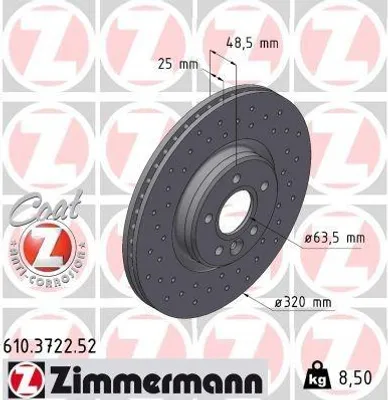 Produktbild von ZIMMERMANN Bremsscheibe Vorne für VOLVO V50 (545) 320mm 610.3722.52