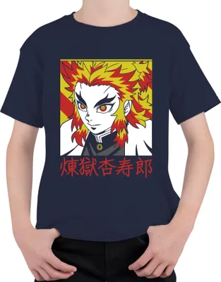 Obrázek produktu pro Rengoku Kyojuro Kimetsu no Yaiba Anime Flame Hair Gift Uni dětské tričko, námořnická modrá, 104