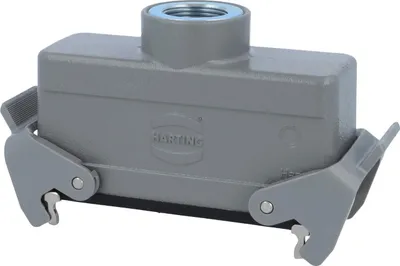 Produktbild von HARTING Han 24B Kupplungsgehäuse niedrig, 1xM25 gerader Kabelabgang, mit 2 Querbügeln Verschraubung M25 Klemmbereich